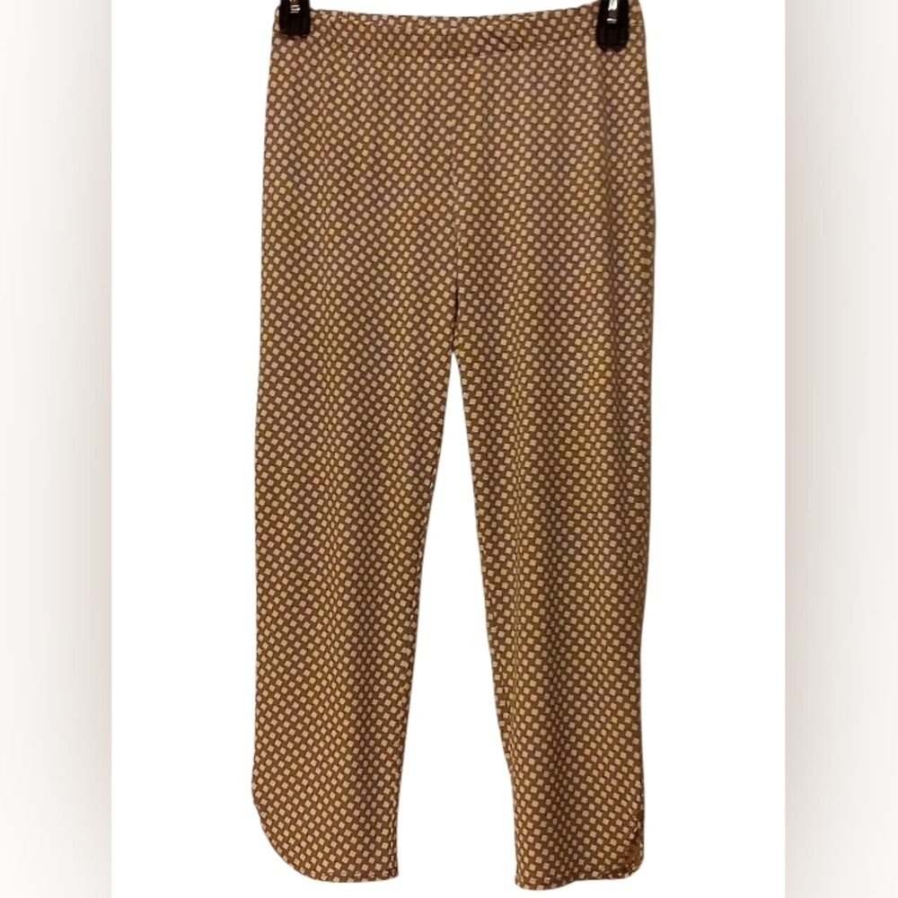 Chico's - NWOT, Cropped Tan Pants W/White Diamond Design,  Elastic Waist, Size 0